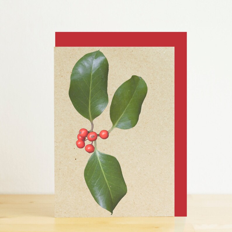Christmas Holly Blank Card With Red Envelope A7/A6 Card Eco Etsy