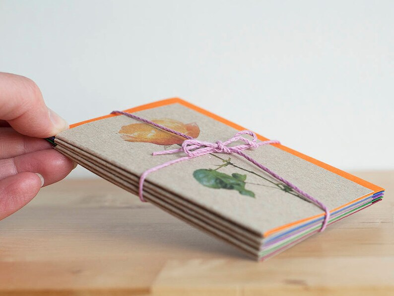 Flower Notelets, 5 Blank Photo Note Cards With 5 Coloured Envelopes ...