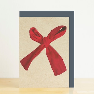 Weihnachtskarte, rote Schleife, rote Band A7/A6 Karte mit grauen Umschlag, umweltfreundliche Fotodruck, Recycling-Karte, Recycling-Umschlag