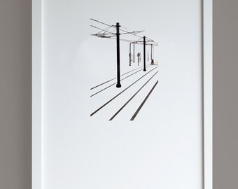 Straßenbahn Tracks A3 Drucken, minimalistischen fotografische print, urban Straßenszene, Fotografie Fine Art print, Straße Fotografie