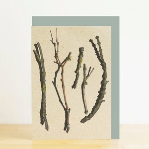 Impressão de outono, cartão em branco com impressão de floresta de gravetos e galhos e envelope cinza reciclado, impressão de fotografia da natureza ecológica, cartão reciclado