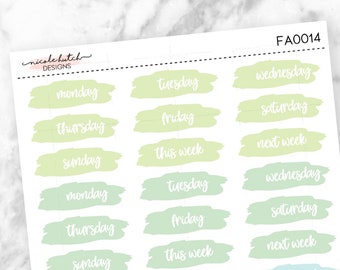 Green/Blue Pastel Weekly Date Cover Rectangle Planner Stickers - Functional Stickers - Matte Removable Labels || FA0014