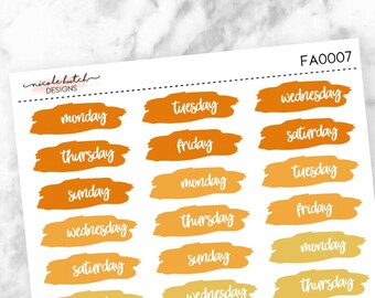 Orange/Yellow Colorful Weekly Date Cover Rectangle Planner Stickers - Functional Stickers - Matte Removable Labels || FA0007