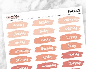 Peach/Pink Colorful Weekly Date Cover Rectangle Planner Stickers - Functional Stickers - Matte Removable Labels || FA0005