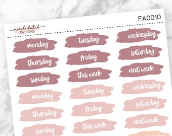 Mauve/Pink/Peach/Tan Neutral Weekly Date Cover Rectangle Planner Stickers - Functional Stickers - Matte Removable Labels || FA0010