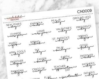 TRANSPARENT Holiday Sampler Mini Script Planner Stickers - Functional Stickers - Script Stickers - Matte Removable || CN0009
