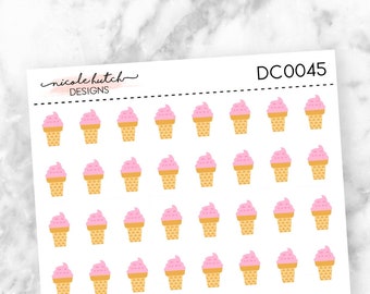 Small Strawberry Ice Cream Cone Icon Planner Stickers - Functional Stickers - Matte Removable Labels || DC0045