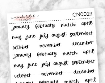 TRANSPARENT Small Months of the Year Small Typography Planner Stickers - Functional - Script - Matte Removable || CN0029