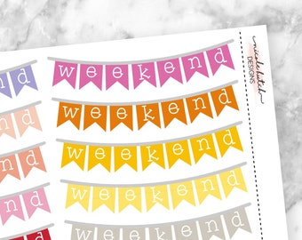 Warm Colorful Weekend Banner Planner Stickers - Functional Stickers - Matte Removable Labels || FC0001-C2