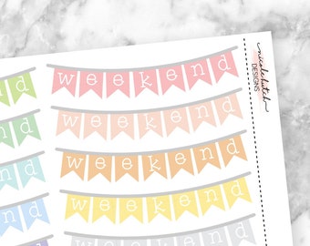 Pastel Weekend Banner Planner Stickers - Functional Stickers - Matte Removable Labels || FC0001-P