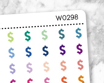 Functional Stickers W0298 || MINI Dollar Sign Icon Planner Stickers Mini Sheet Multicolor Matte Removable Labels