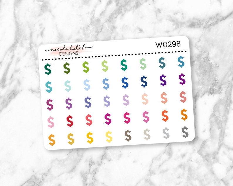 Functional Stickers W0298 || MINI Dollar Sign Icon Planner Stickers Mini Sheet Multicolor Matte Removable Labels