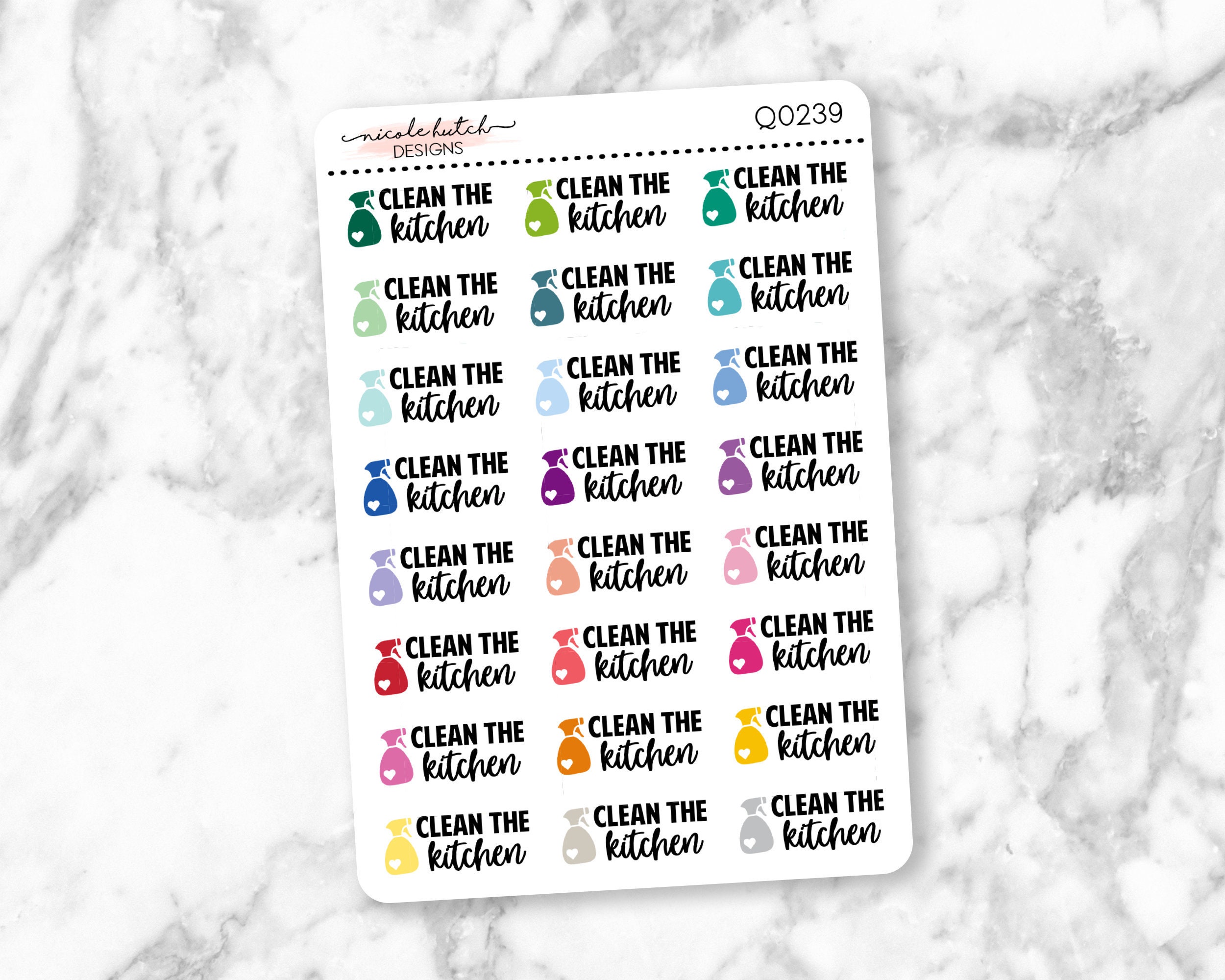 Q0239 || Clean the Kitchen Typography Planner Stickers - Functional S…