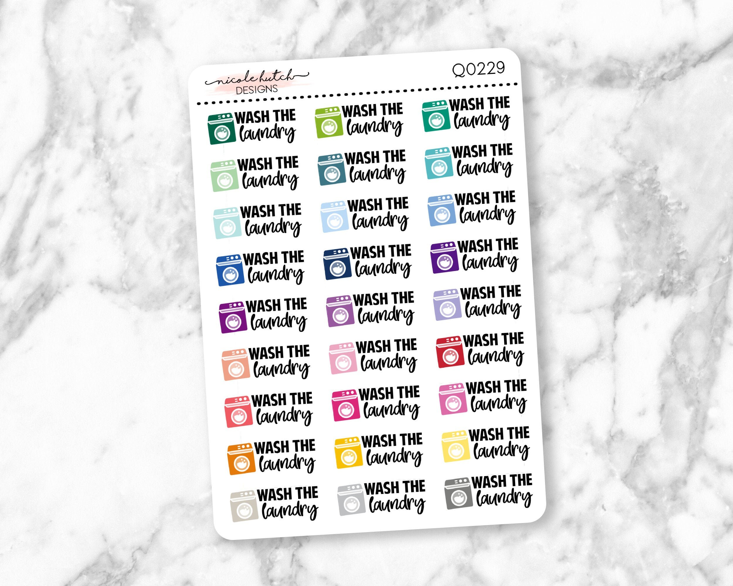 Q0229 || Wash the Laundry Typography Planner Stickers - Functional St…