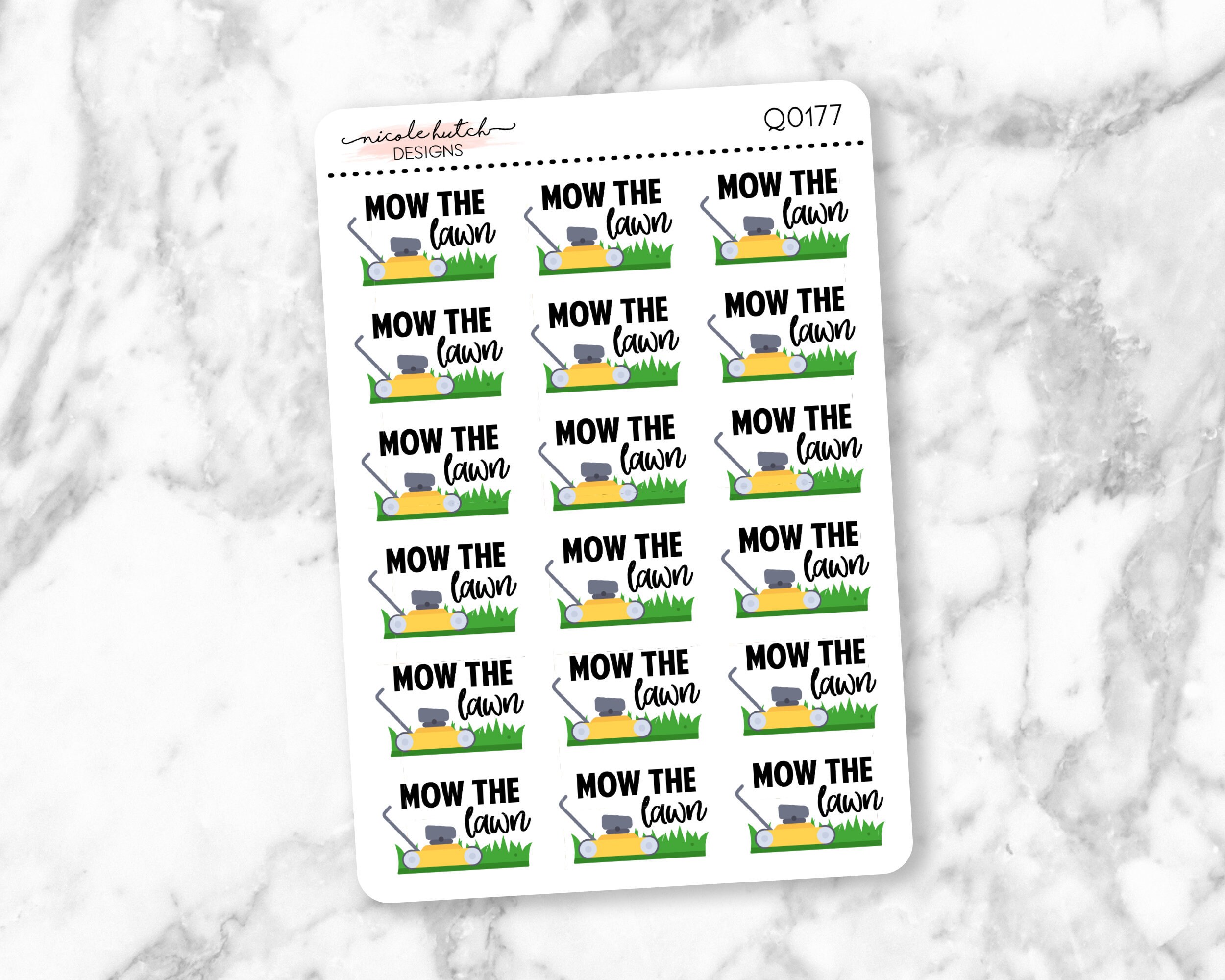 Q0177 || Mow the Lawn Typography Planner Stickers - Functional Sticke…