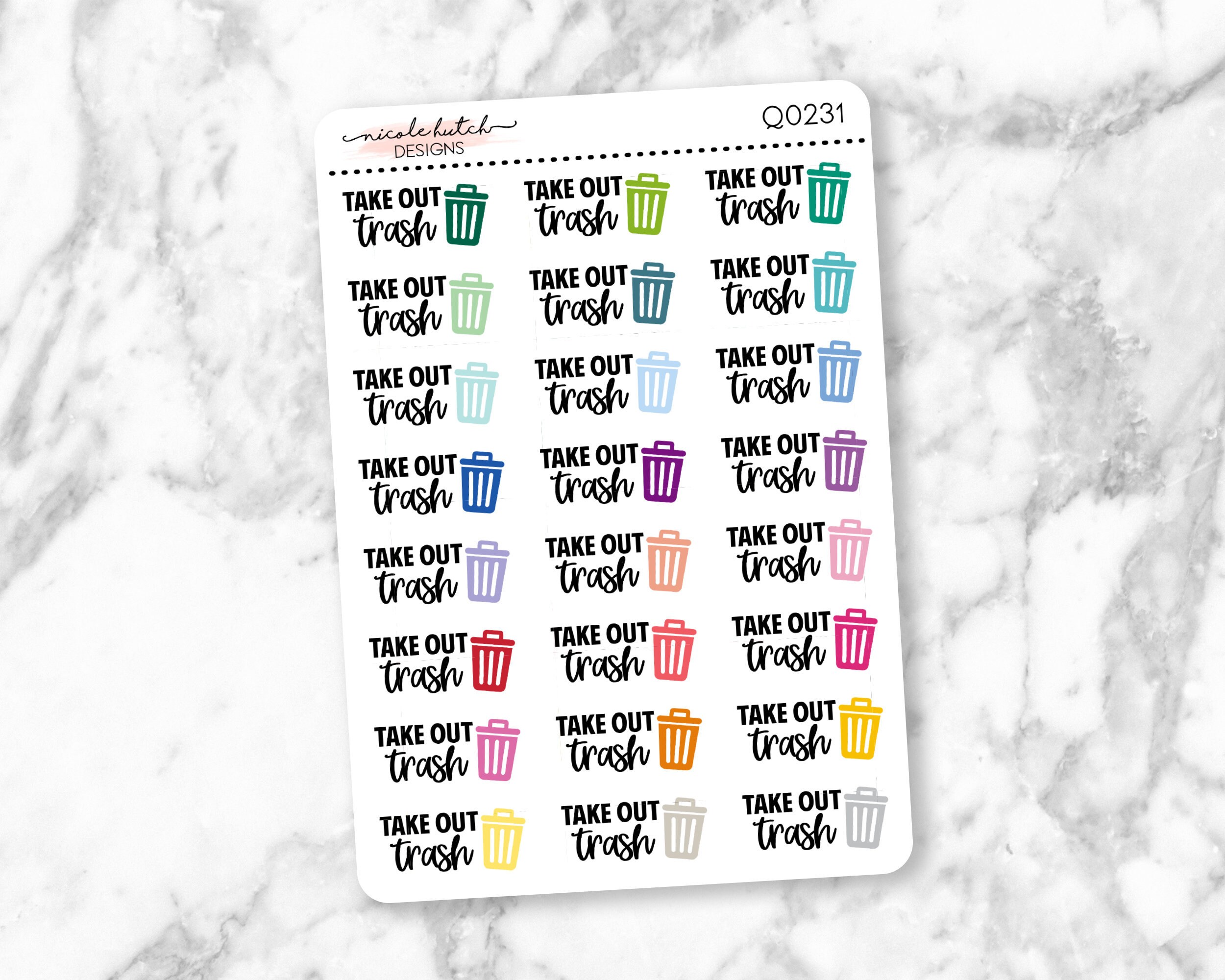 Q0231 || Take Out Trash Typography Planner Stickers - Functional Stic…