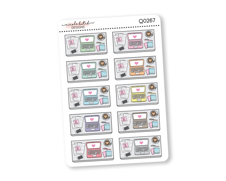 Laptop Work Desk Doodle Flat Lay Planner Stickers Etsy