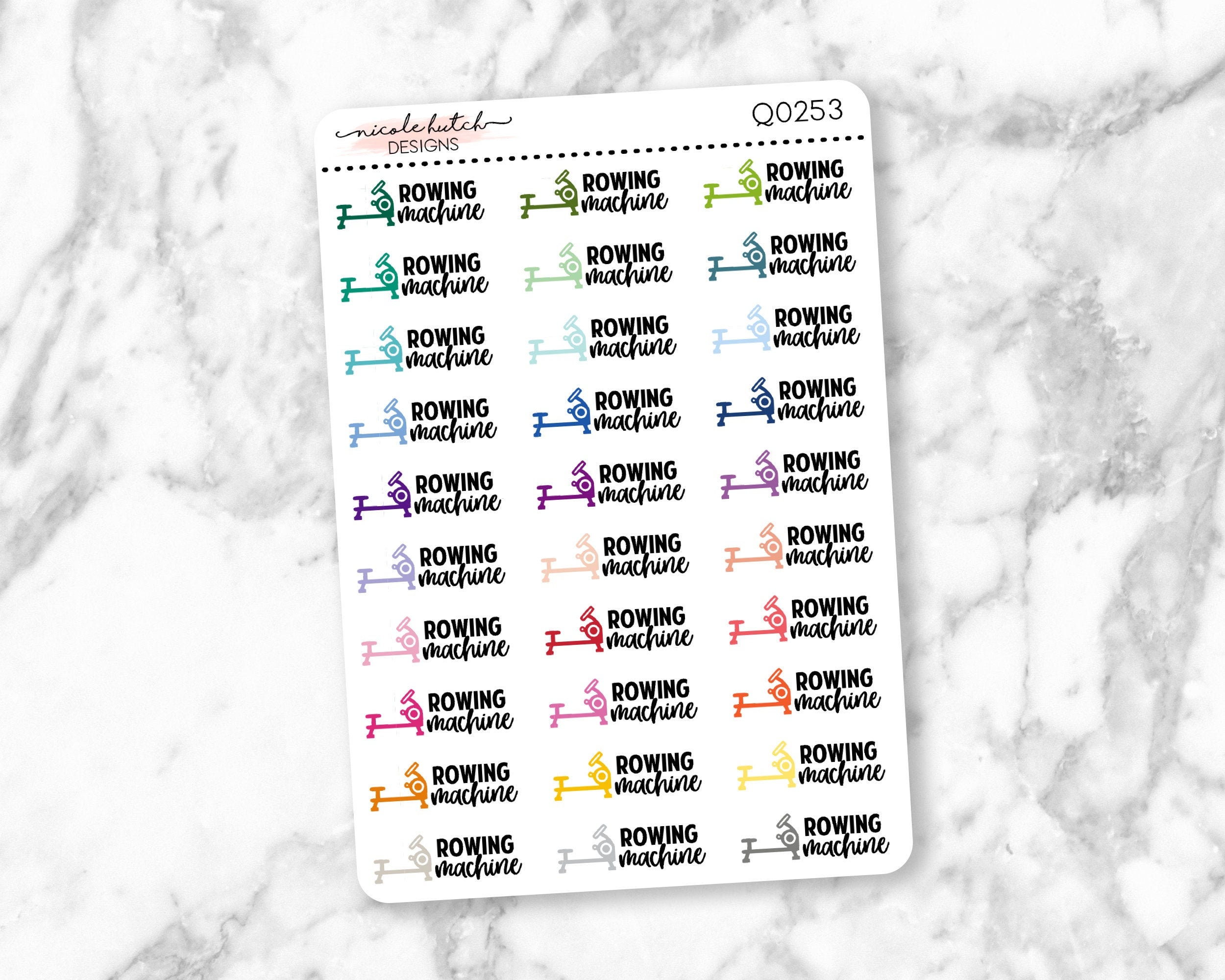 Q0253 || Rowing Machine Typography Planner Stickers - Functional Stickers - Colorful - Matte Removable Labels