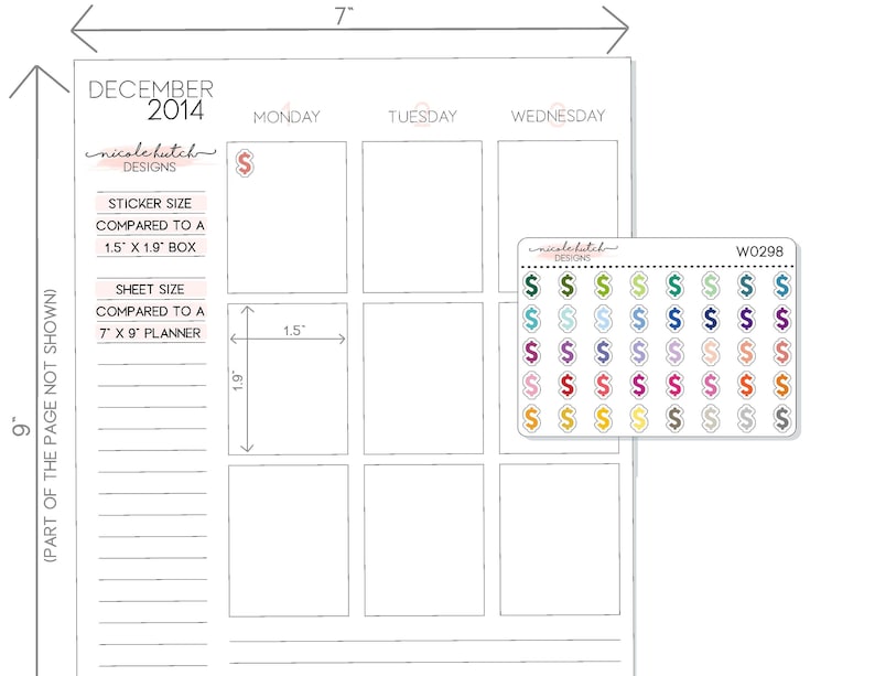 Functional Stickers W0298 || MINI Dollar Sign Icon Planner Stickers Mini Sheet Multicolor Matte Removable Labels
