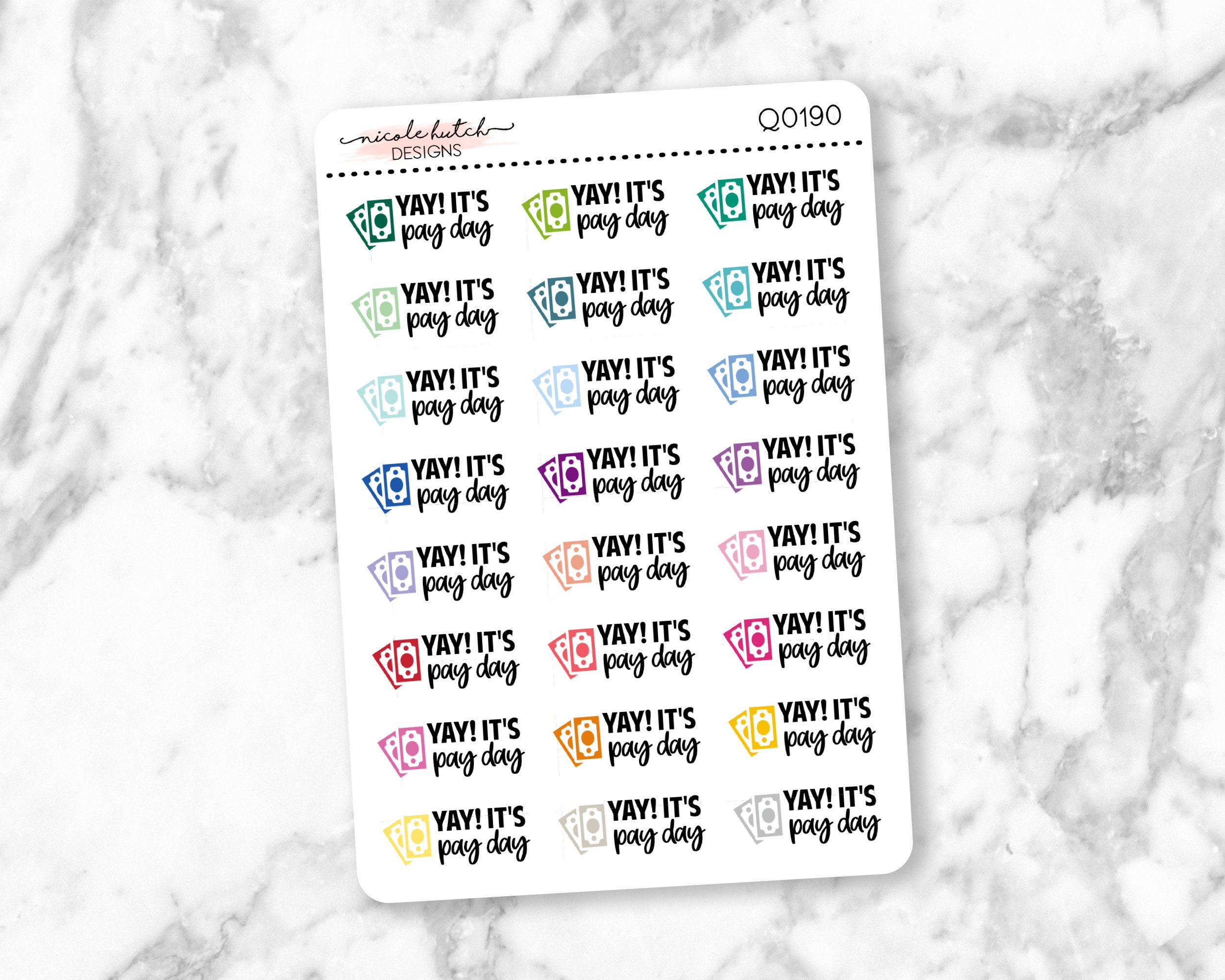 Q0190 || Yay! It's Payday Typography Planner Stickers - Functiona…