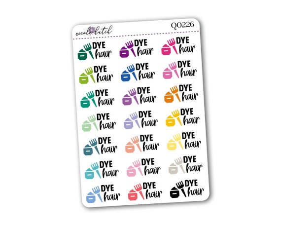 Dye Hair Icon Script Cursive Typography Quarter Sheet Multi Color Planner Stickers Matte Removable Q0226