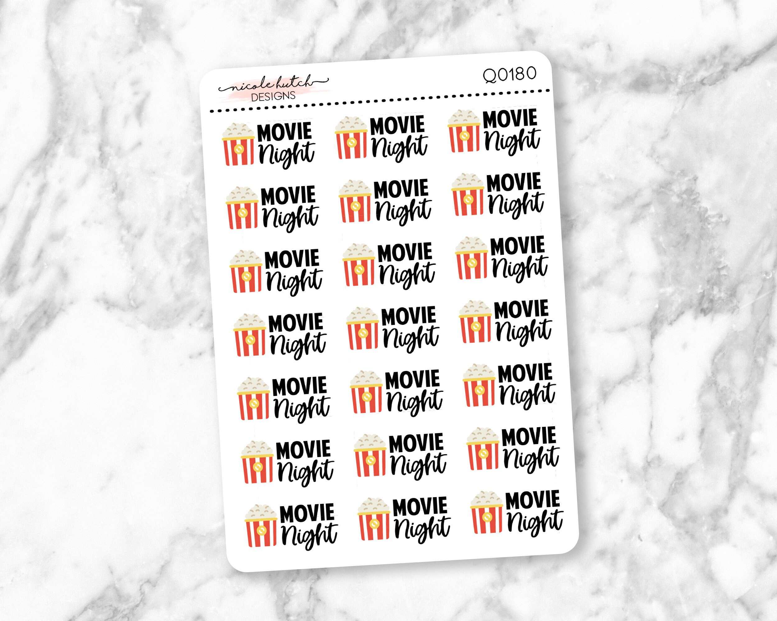 Q0180 || Movie Night Typography Planner Stickers - Functional Sticker…