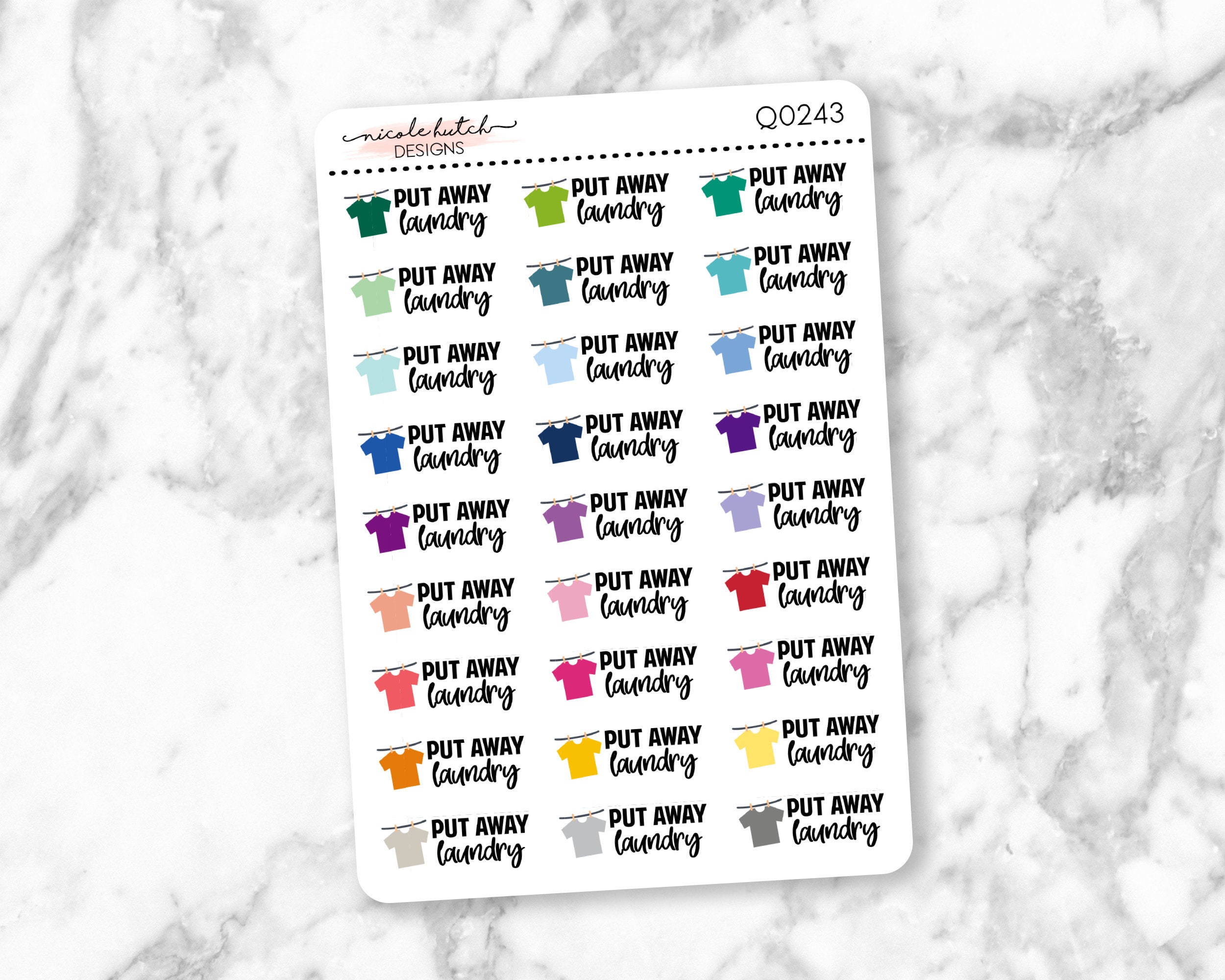 Q0243 || Put Away Laundry Typography Planner Stickers - Functional St…