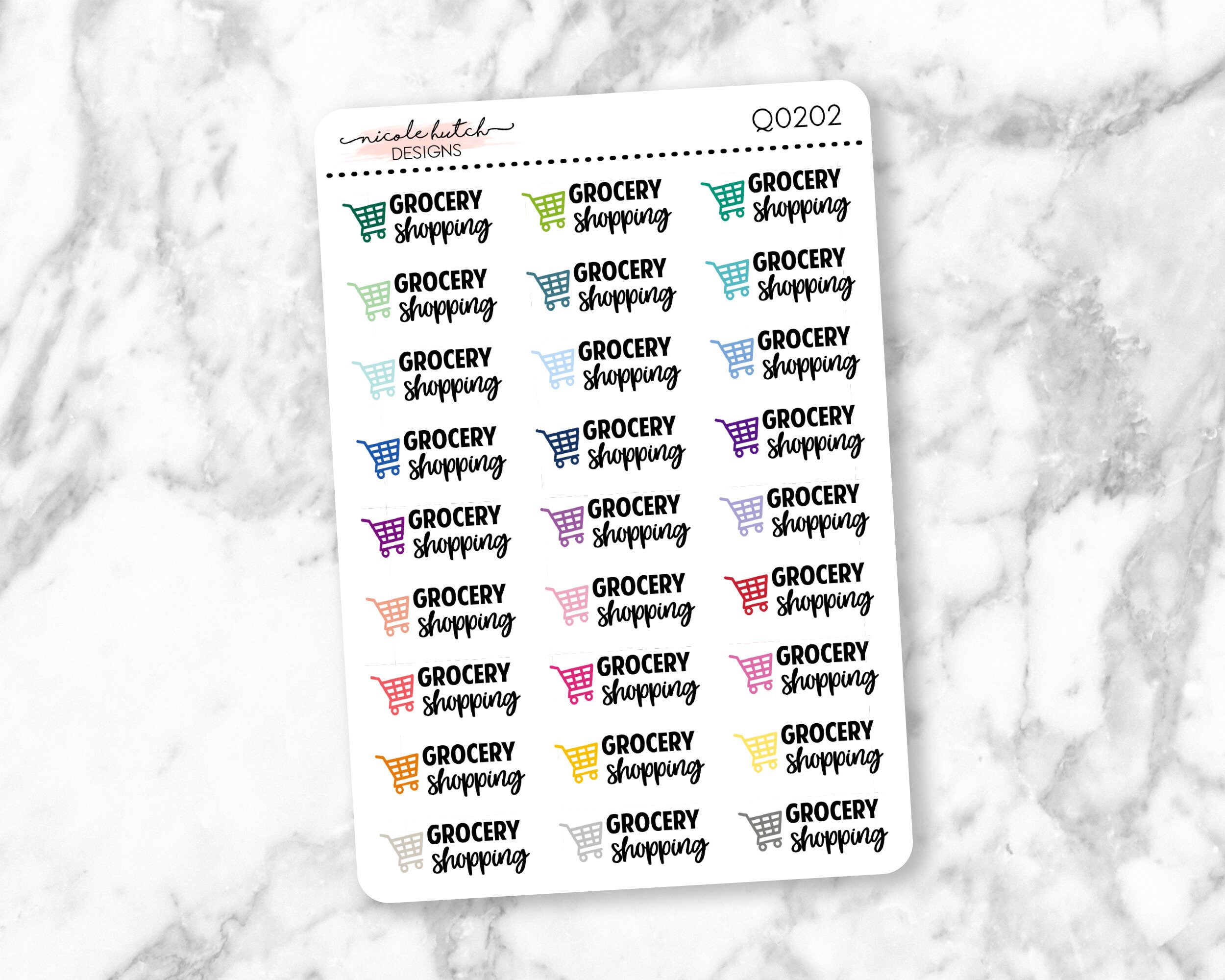 Q0202 || Grocery Shopping Typography Planner Stickers - Functional St…