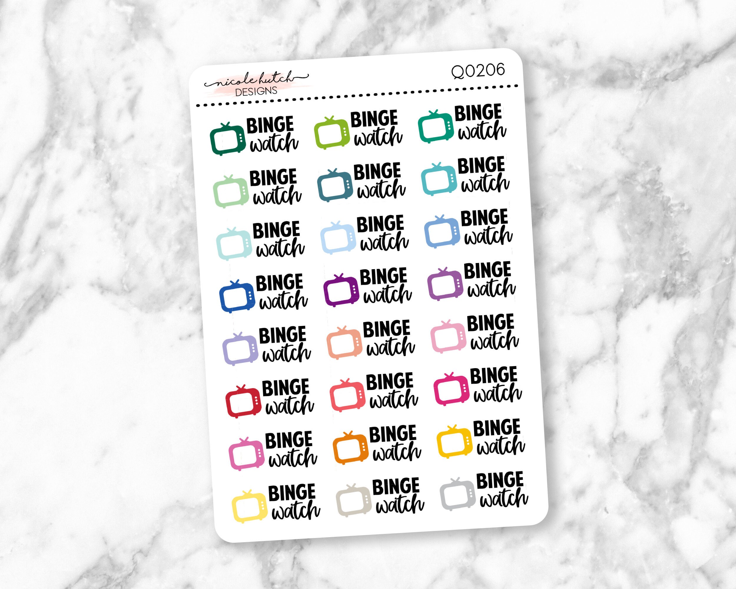 Q0206 || Binge Watch Typography Planner Stickers - Functional Sticker…