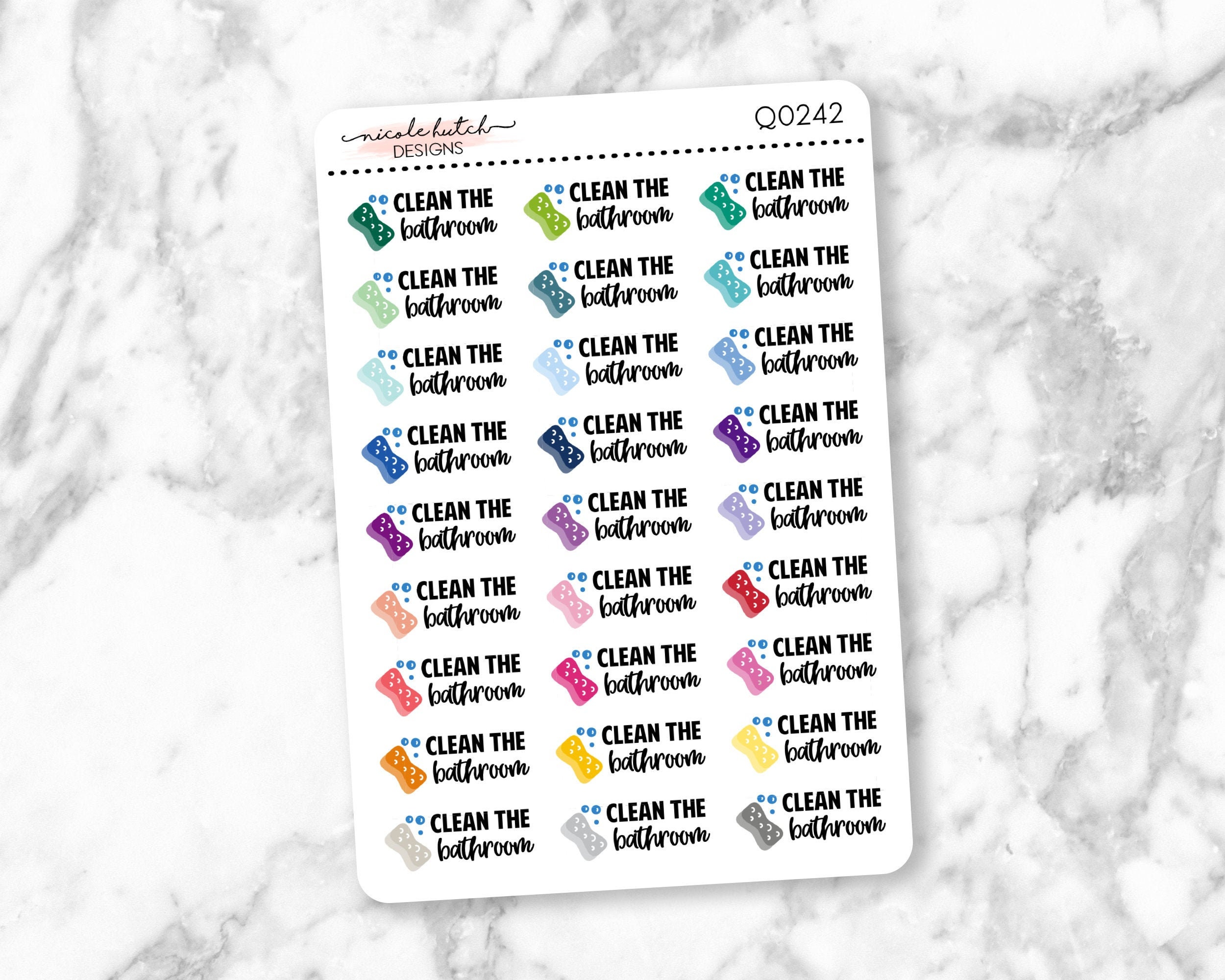 Q0242 || Clean the Bathroom Typography Planner Stickers - Functional …