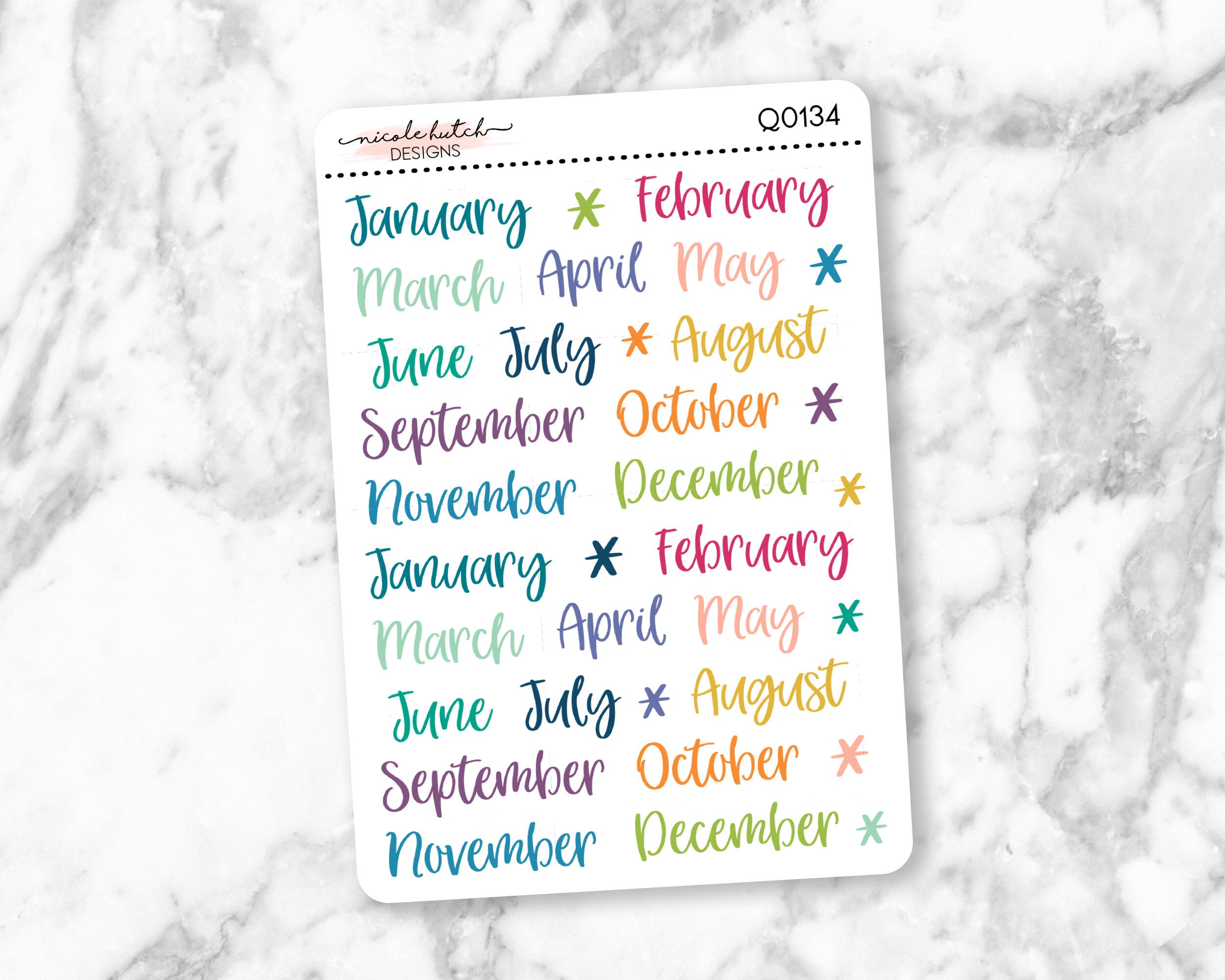 Q0134 || Medium Months of the Year Script Word Planner Stickers - Fun…