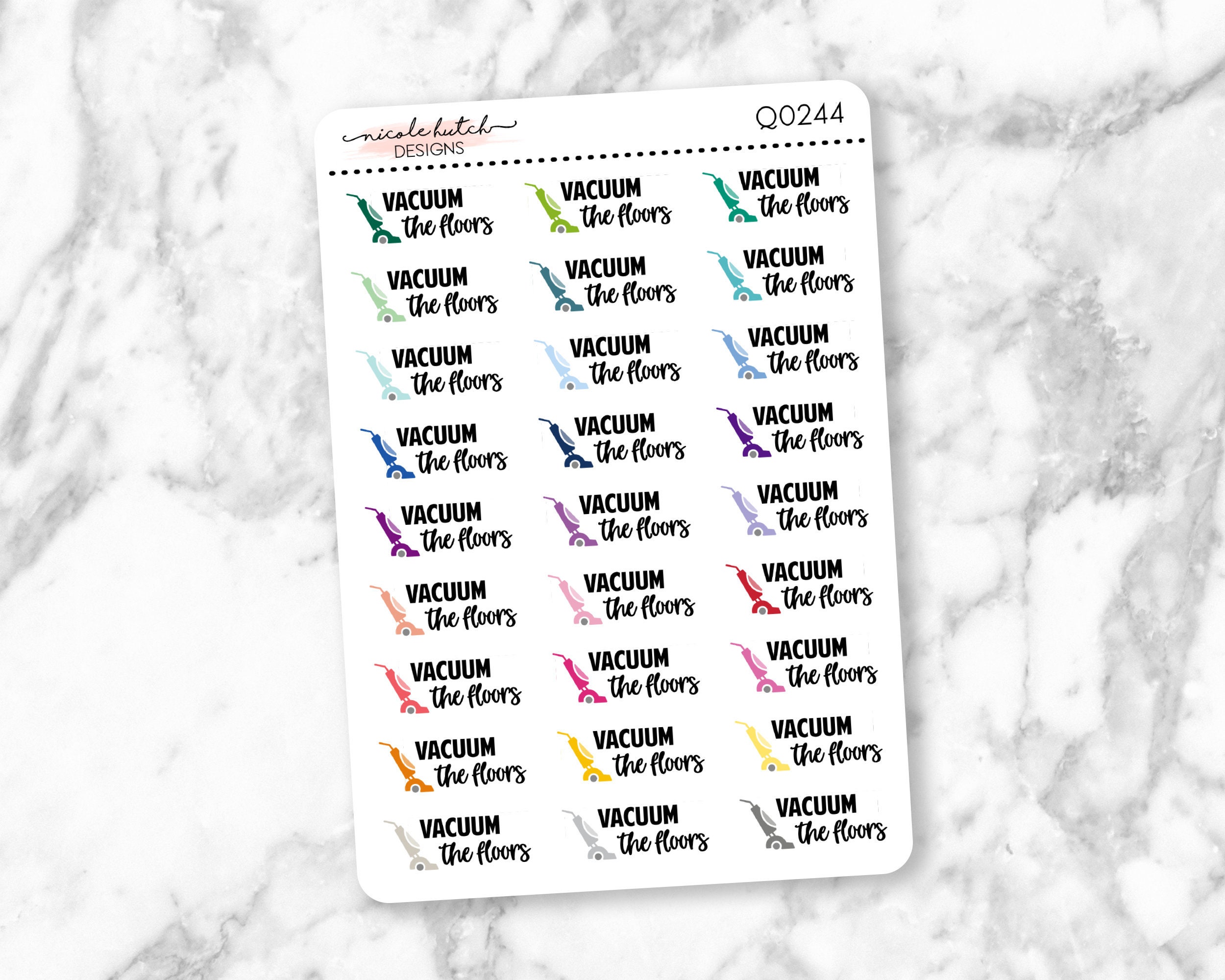 Q0244 || Vacuum the Floors Typography Planner Stickers - Functional S…