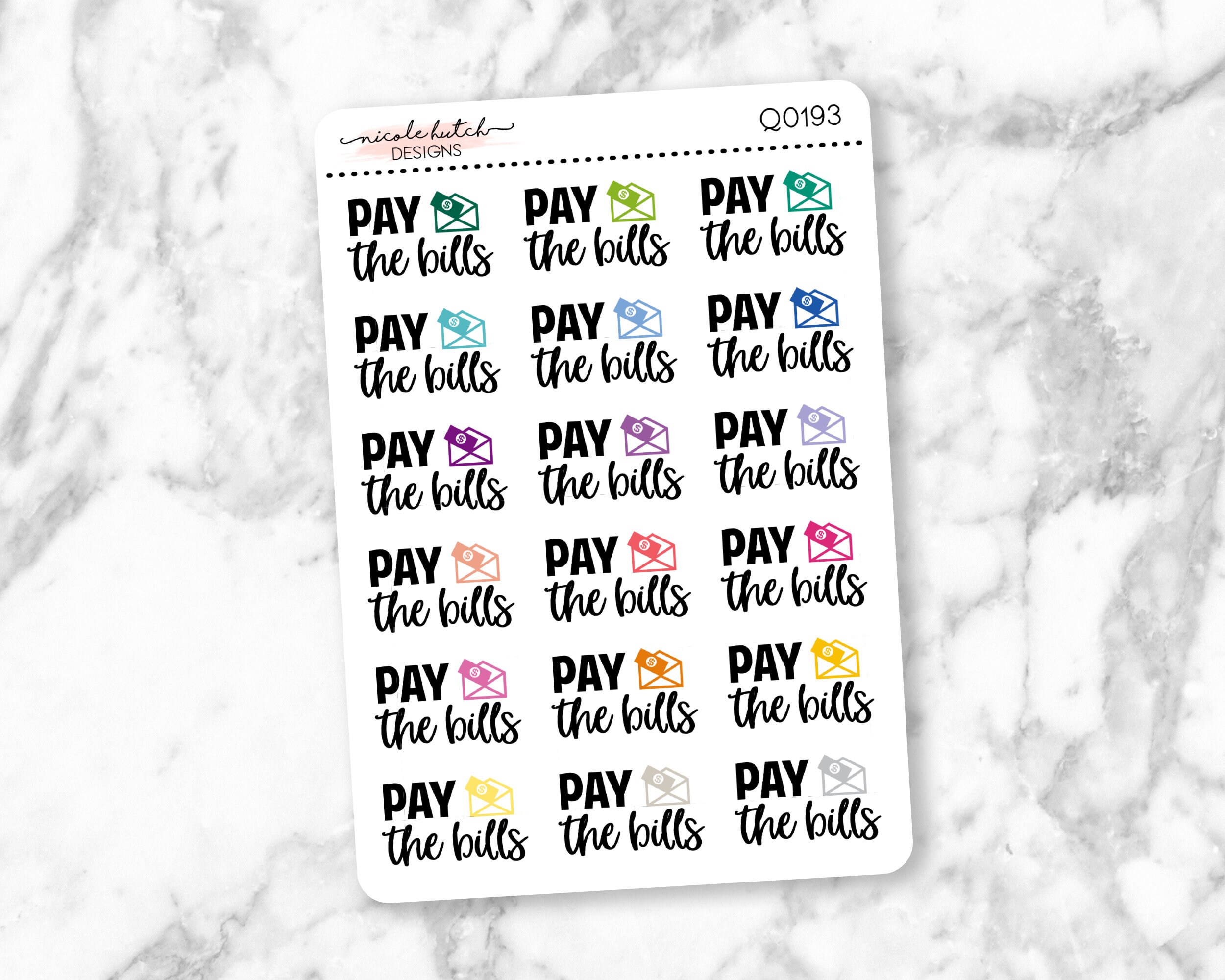 Q0193 || Pay the Bills Typography Planner Stickers - Functional Stick…
