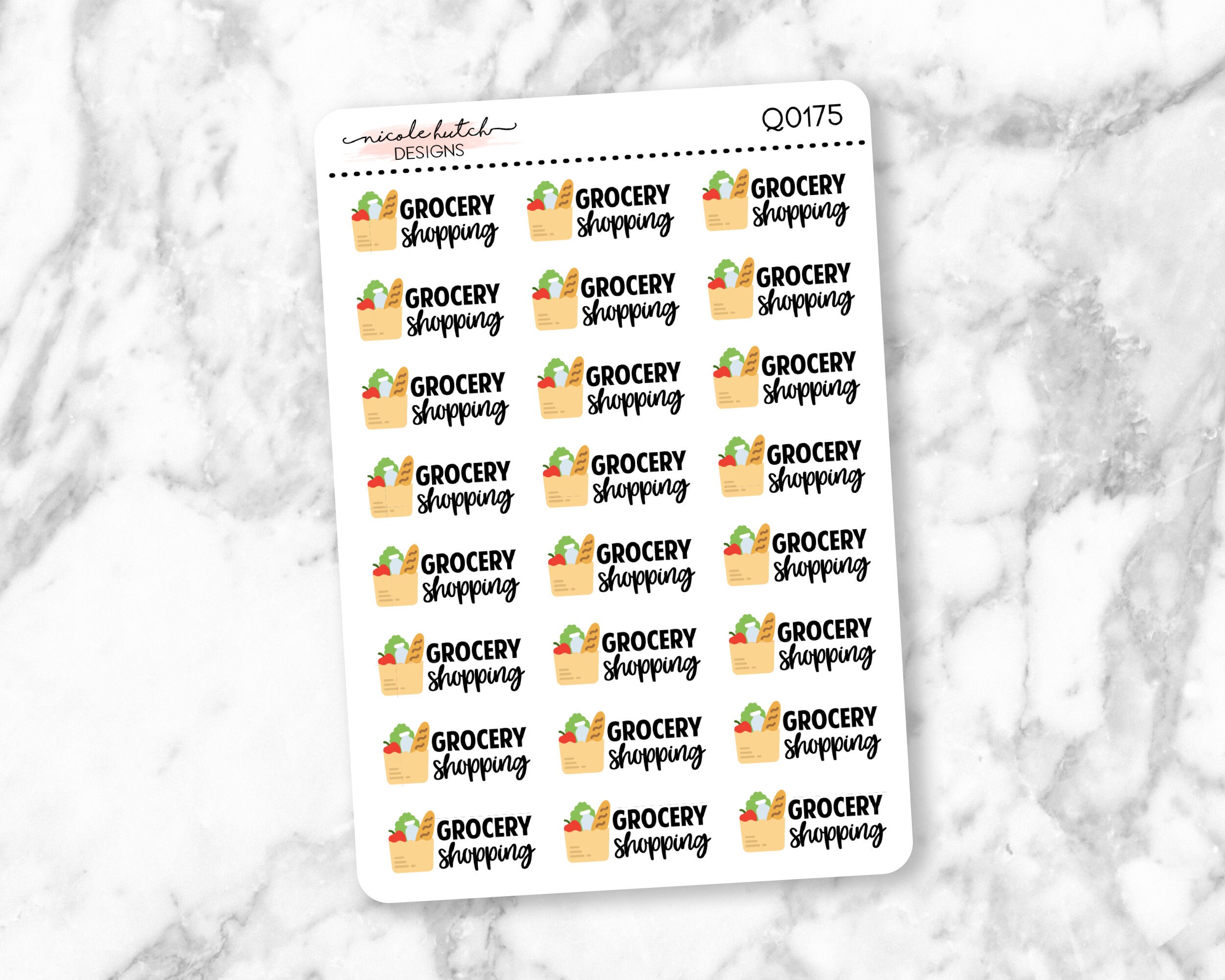 Q0175 || Grocery Shopping Typography Planner Stickers - Functional St…