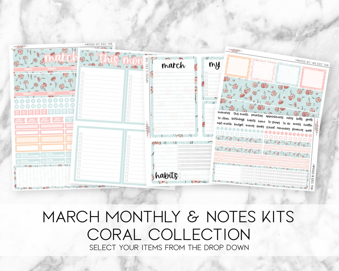 March Monthly & Notes Kit Collection Planner Stickers for EC Life ...