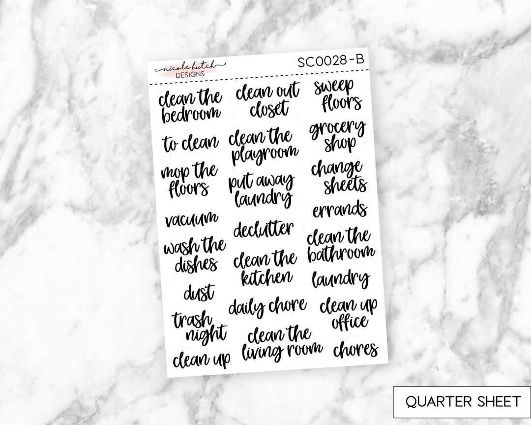 Cleaning Sampler Classic Script Planner Stickers Functional Stickers