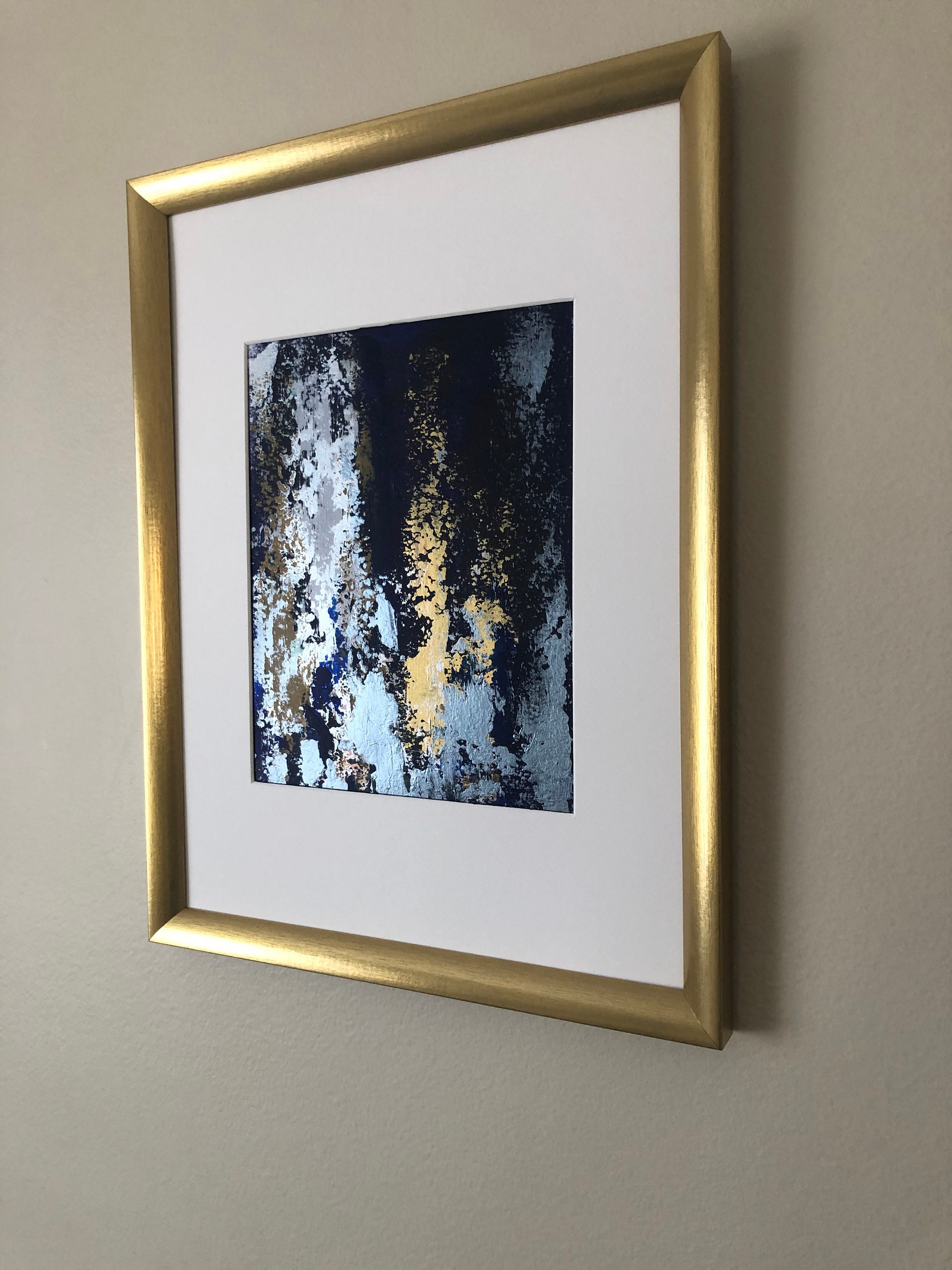 Framed Wall Art Textured Artwork Blue Gold Fine Art Indigo Etsy