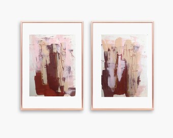 Abstract Maroon Wall Art Set,Blush Framed  Original Paintings,  Modern Pink Framed Wall Art,Abstract Painting Original, Modern Painting