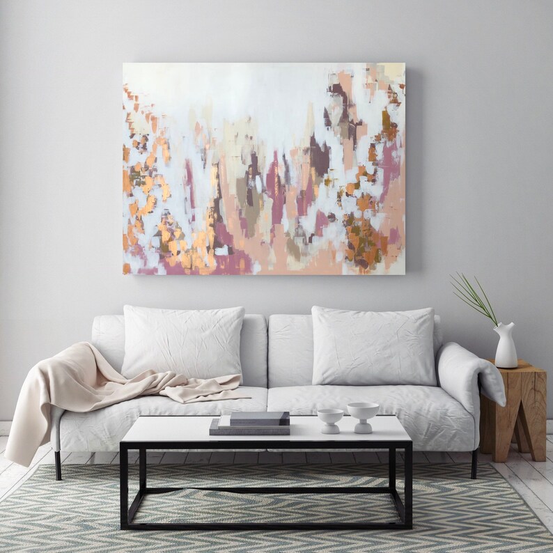 Abstract Wall Art Large Extra Canvas Living Room Above Couch Pink Painting Horizontal