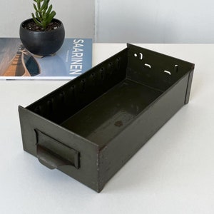 Vintage Industrial Steel Cabinet Drawer-File Drawer - Metal Storage Bin With Handle - Rustic Green Metal Organizer - Heavy Duty Storage Box