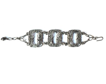 Vintage Filigree Panel Bracelet-Silver Tone Geometric - Free Shipping
