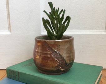 Studio Pottery Small Planter Bowl-Rustic Earthy Stoneware Pot -Utensil Holder - Vintage Ceramic Succulent Planter - Catch All - Hand Thrown