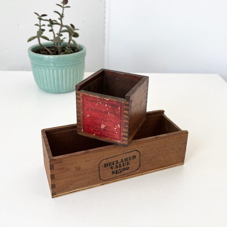 Rectangular Set Gift Box Vintage Dovetailed Wood Box-milton Bradley Co.-occupational Material ...