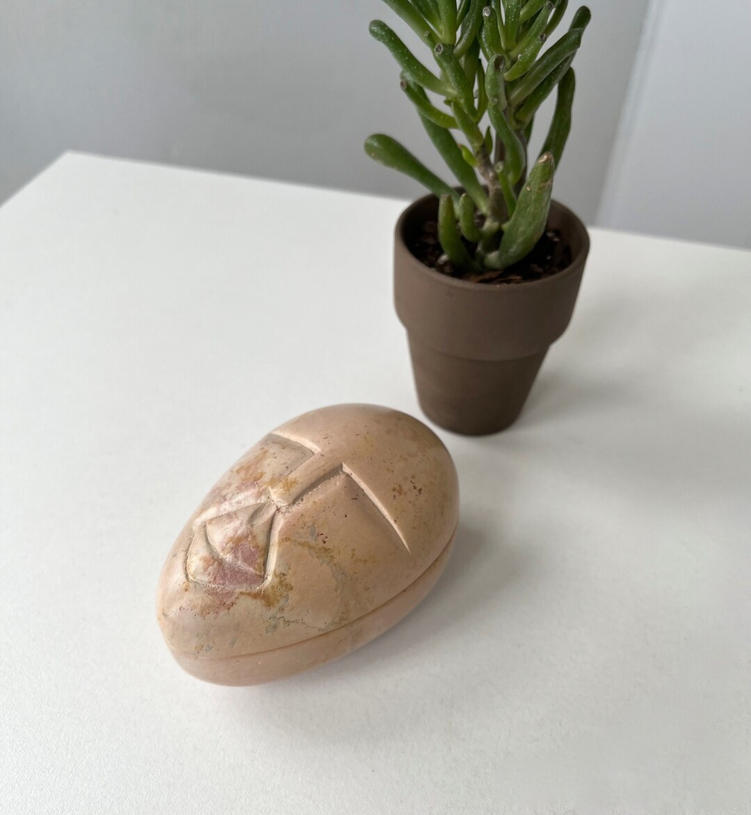 Vintage Carved Soapstone African Mask Boxhandmade Head Sculpture Box