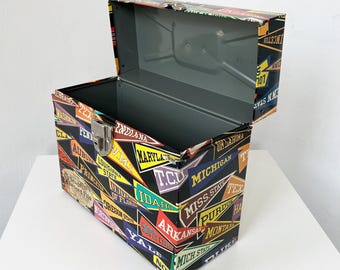 College Pennant Record File Box With Key-ballonoff Metal File Box