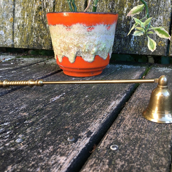 Vintage Brass Candle Snuffer-Long Handle - Hinged Swivel Candle Snuffer - Ribbed Handle - Altar Candle Flame Snuffer