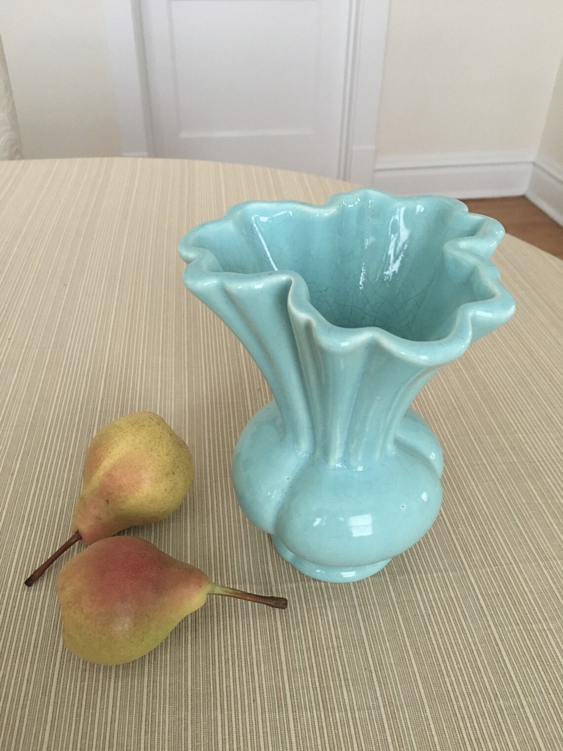 Vintage Camark Blue Fluted Vase Ruffled Rim Vase Bulbous Etsy