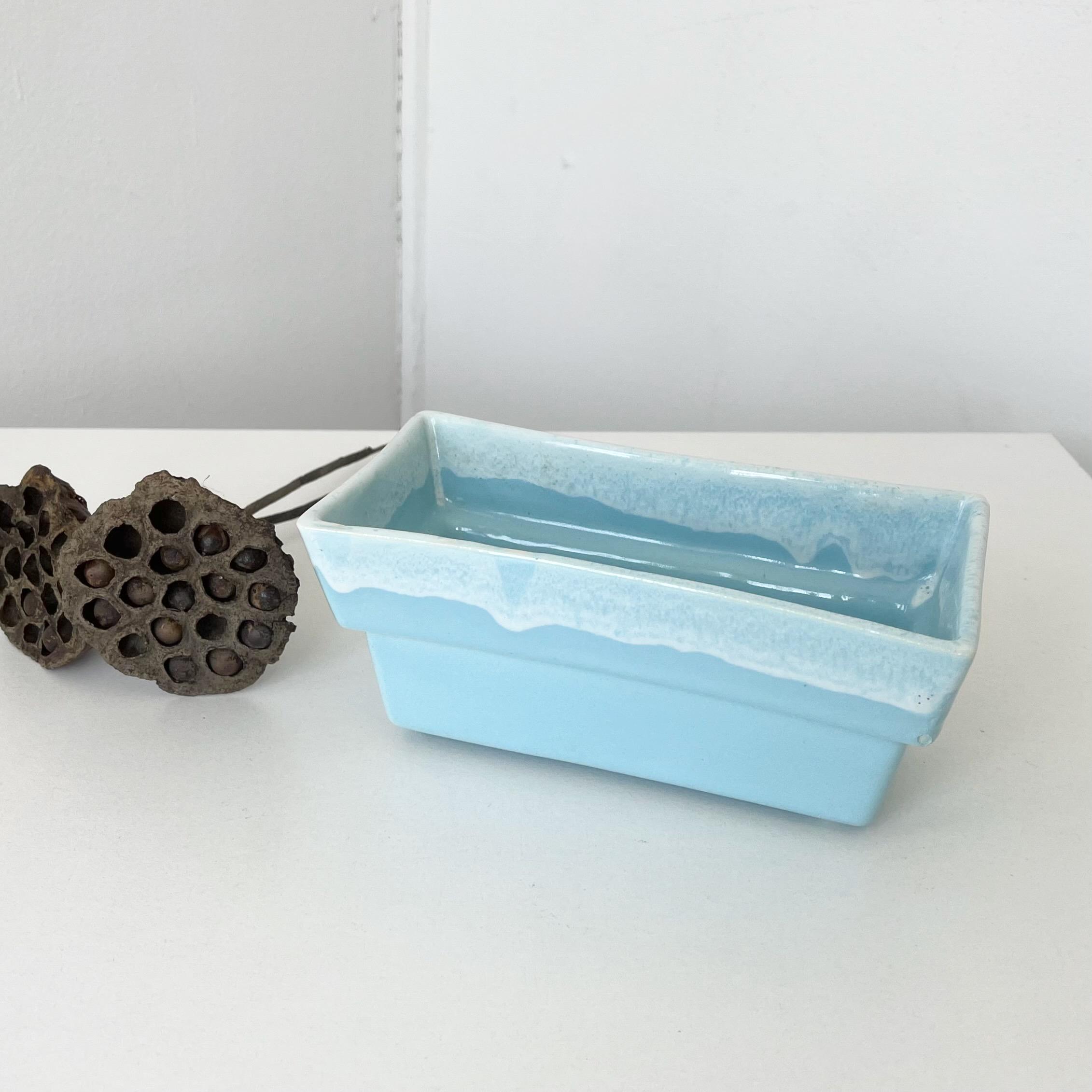 Vintage Light Blue Drip Glaze Rectangular Planter-Pale Blue/White Speckled Window Planter - Succulent Planter
