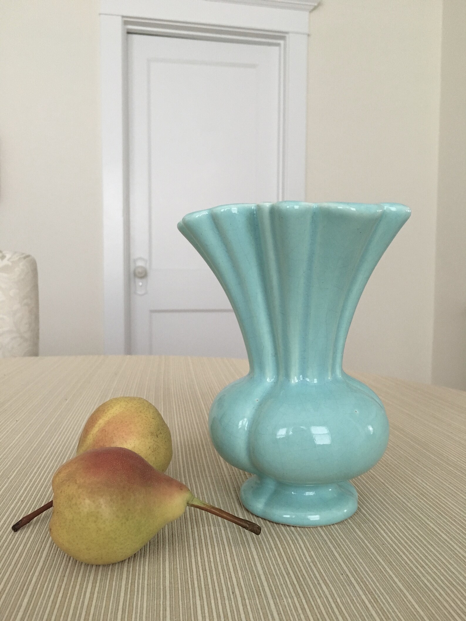 Vintage Camark Blue Fluted Vase Ruffled Rim Vase Bulbous Etsy