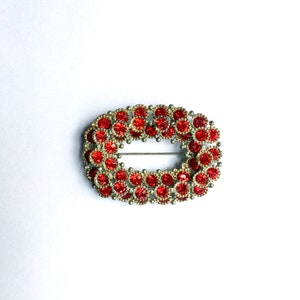 Vintage Red Rhinestone 2 Tier Oval Brooch Pin - Silver Tone - Sparkly Brooch - Festive Brooch- Free Shipping
